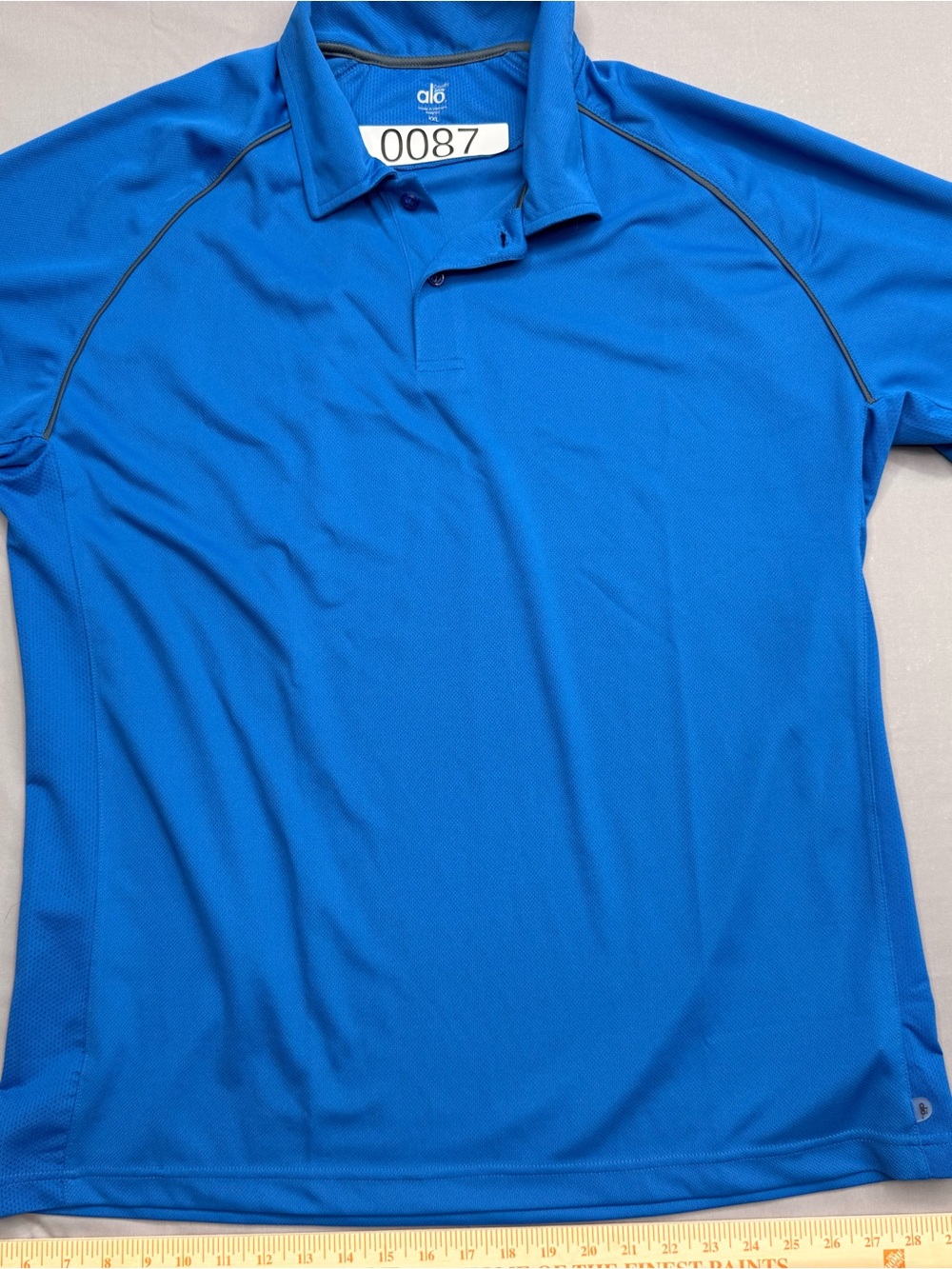 ALO Yoga Men’s Polo Shirt in Bright Blue with Black Piping